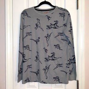 Cat & Jack Gray Dinosaurs Printed Long Sleeve T Shirt Boys XL  (16) Husky